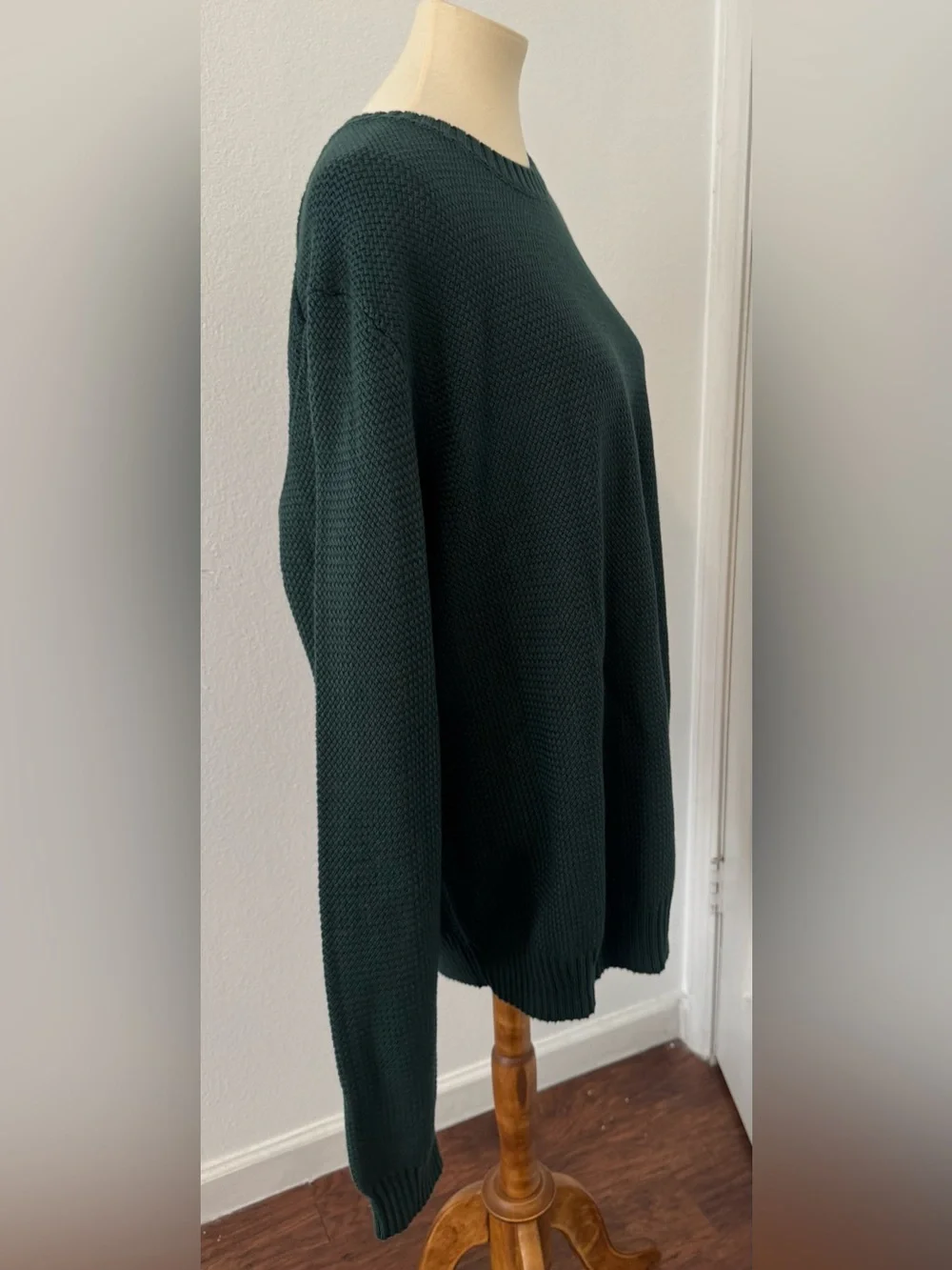 J.Crew Basket Stitch Cotton Crewneck Sweater Green Textured Knit Coastal XL